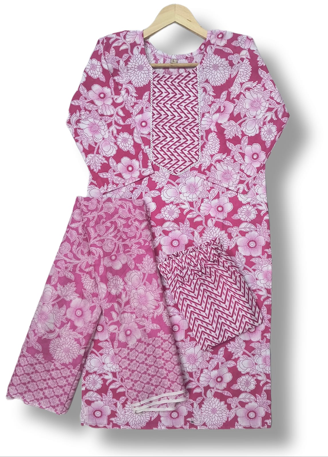 PRINTED COTTON KURTI PANT SET WITH DUPATTA