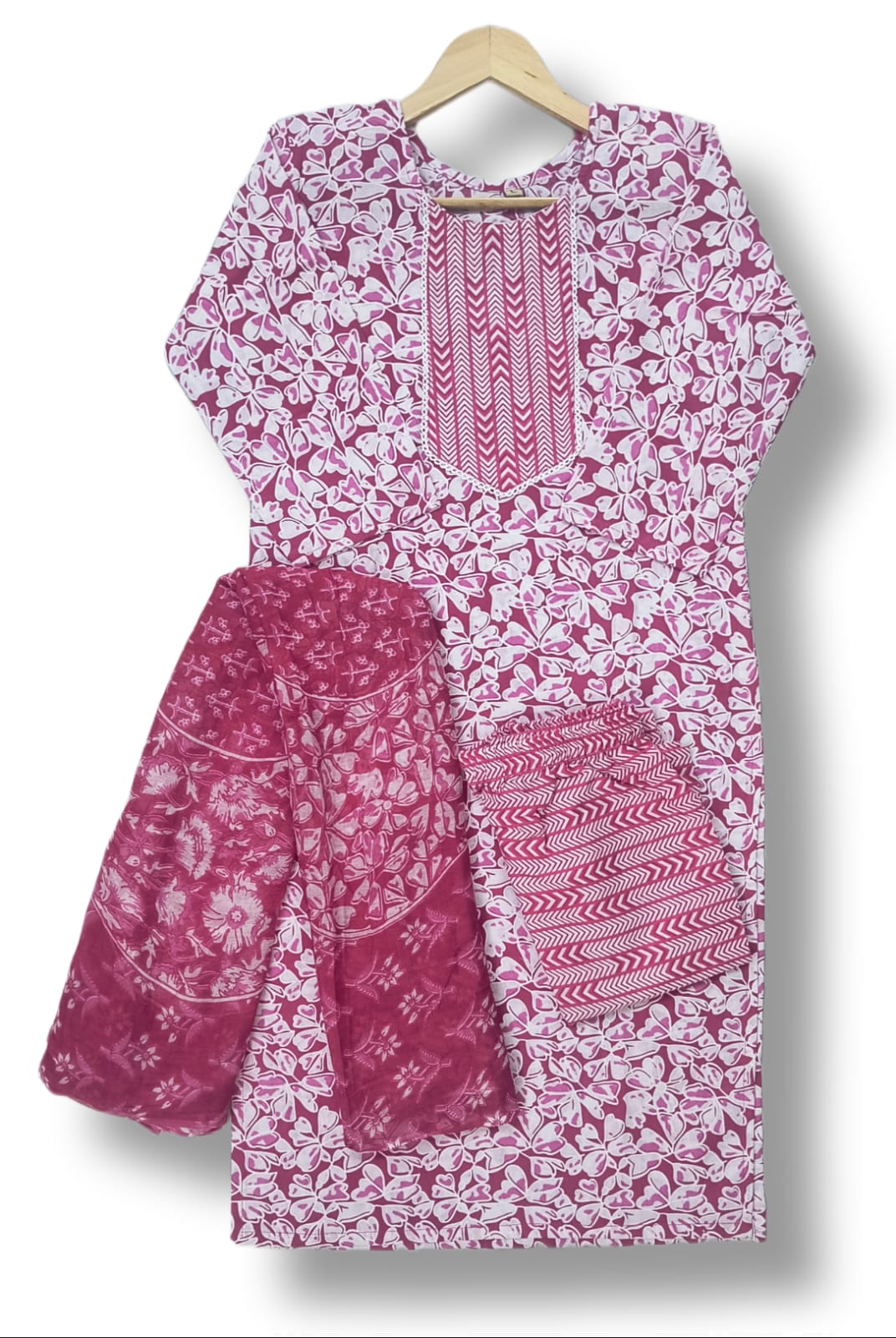 PRINTED COTTON KURTI PANT SET WITH DUPATTA