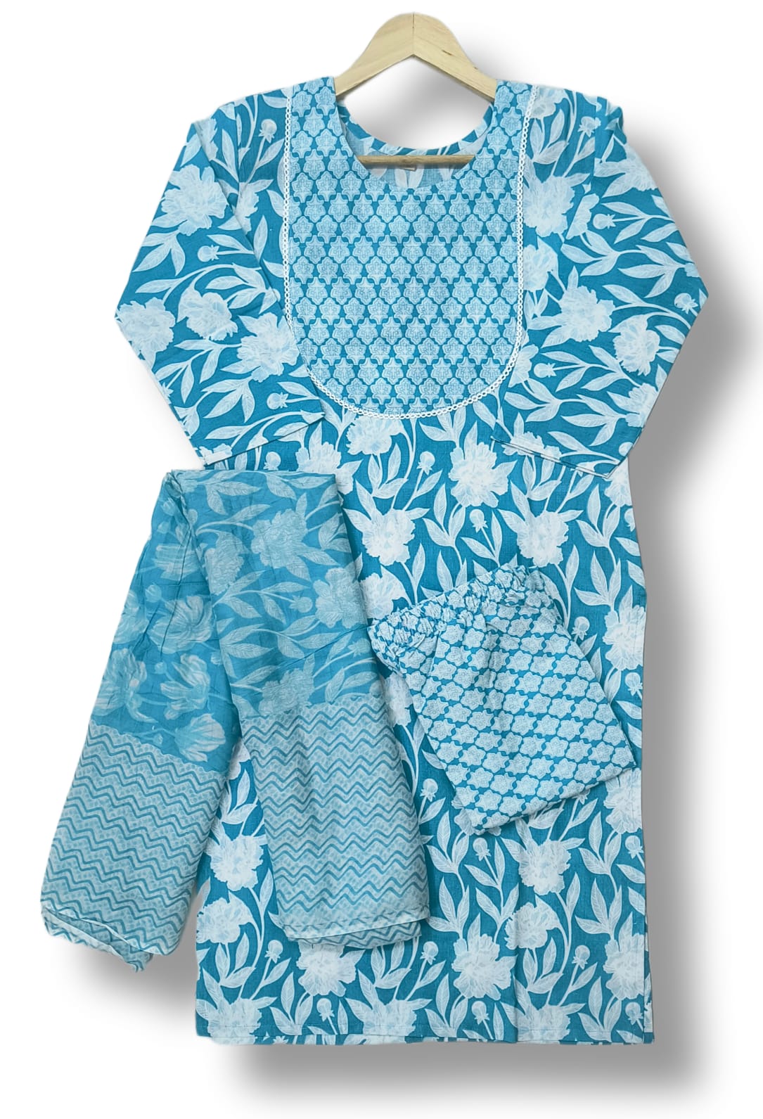 PRINTED COTTON KURTI PANT SET WITH DUPATTA