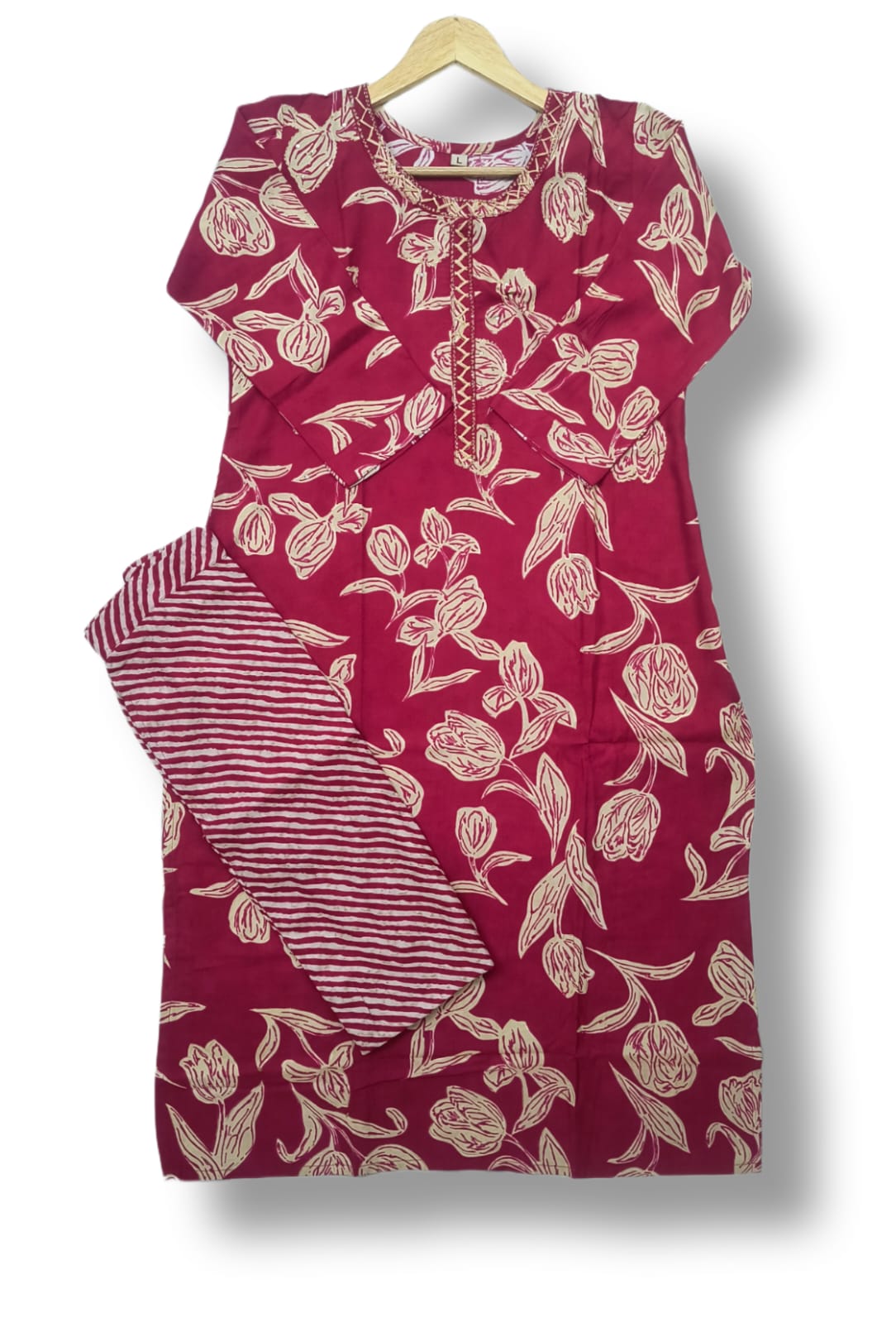 PRINTED RAYON HANDWORK KURTI PANT SET